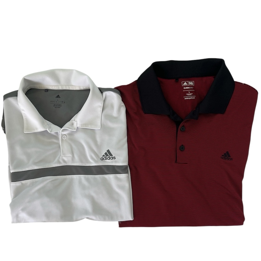 Adidas climacool and climalite red/black & white/gray golf polo set size large